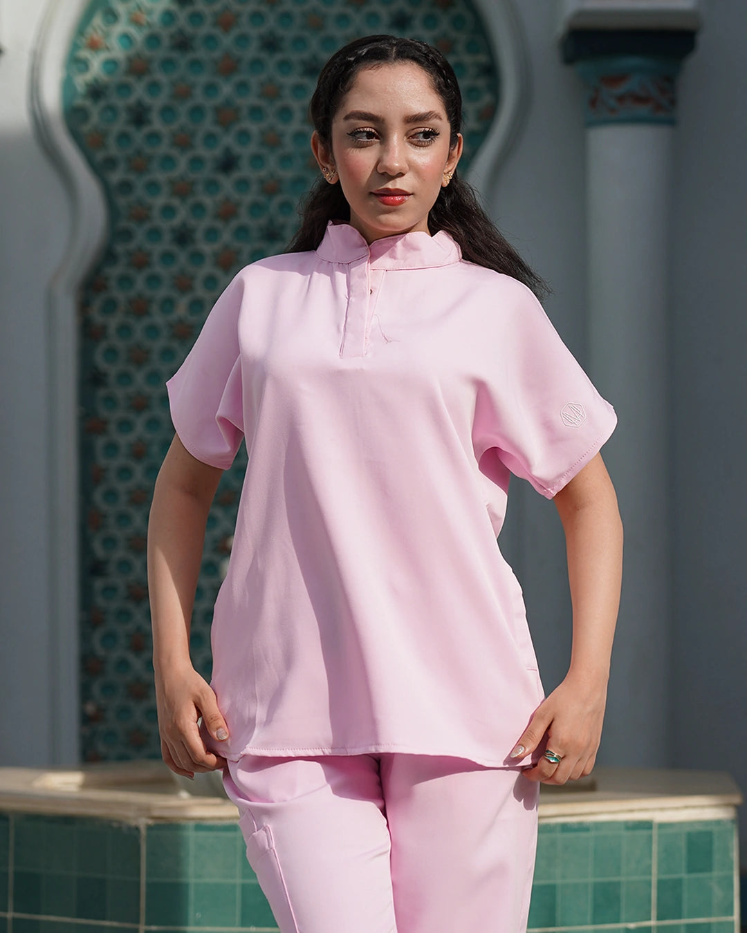 Half Collar Scrub Baby Pink