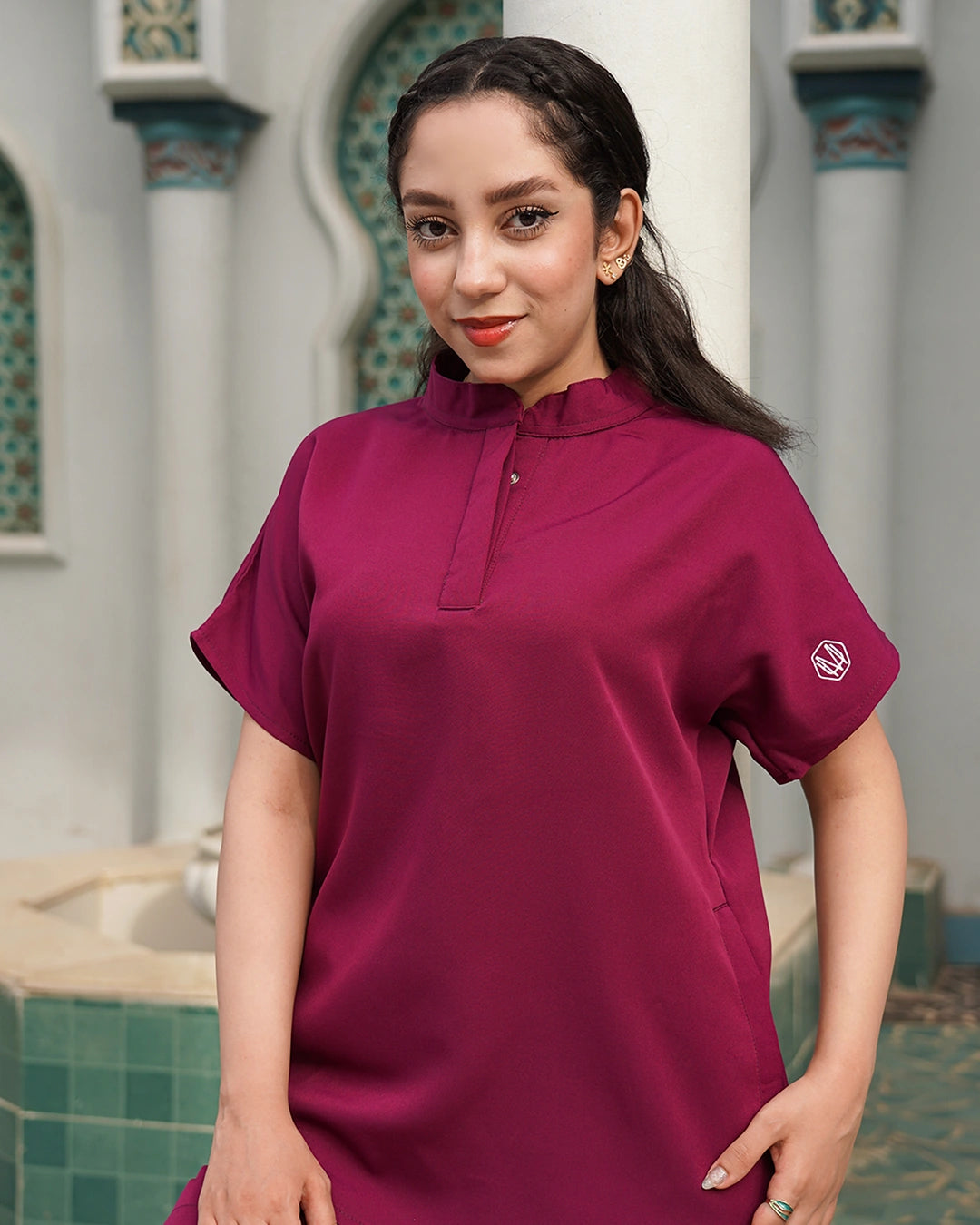 Half Collar Scrub MulBerry Scrub