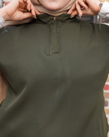 Military green Half Collar Scrub