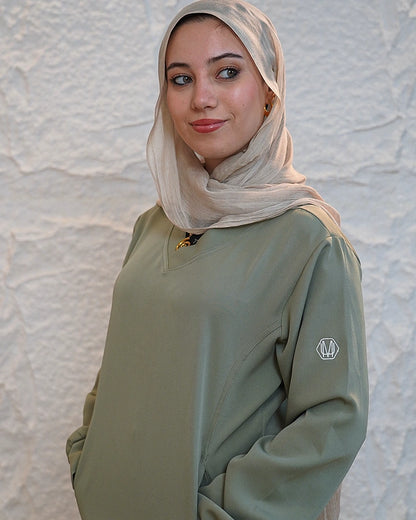 Olive Green Modest V-Cut