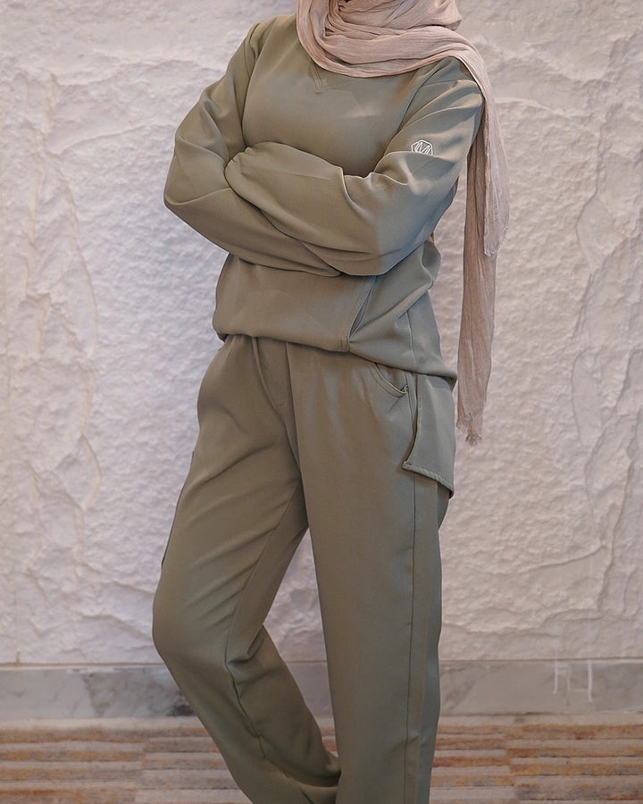 Olive Green Modest V-Cut
