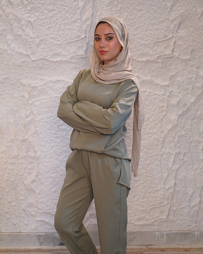 Olive Green Modest V-Cut