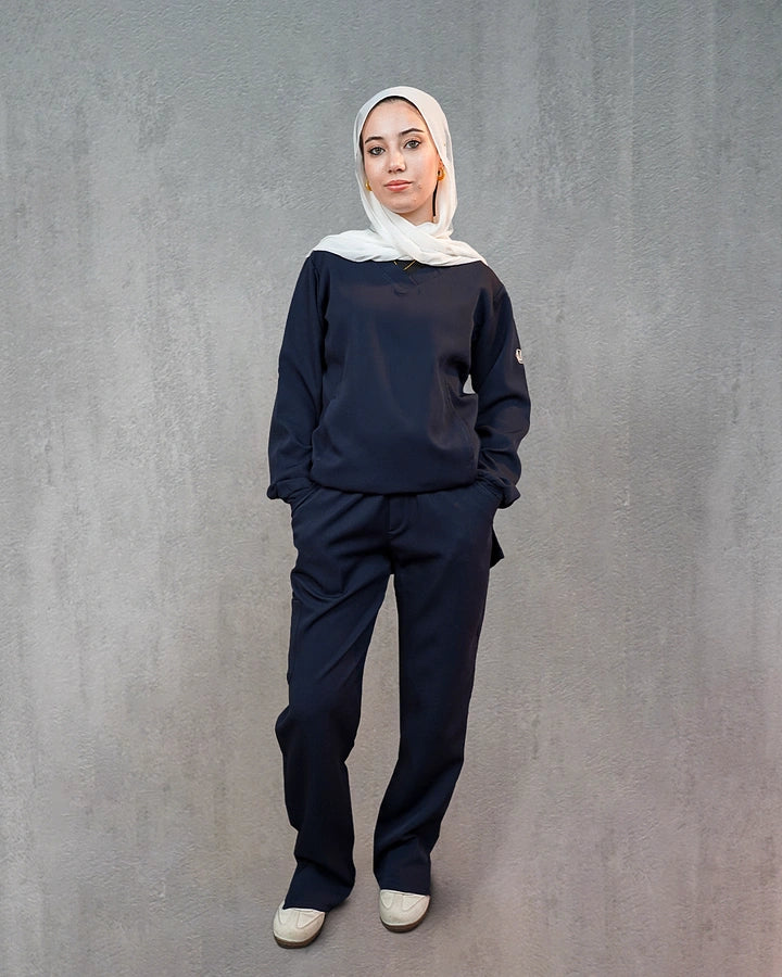 Navy Blue Modest V-Cut