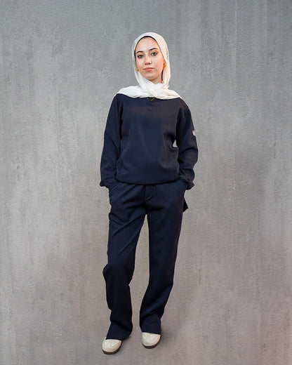 Navy Blue Modest V-Cut