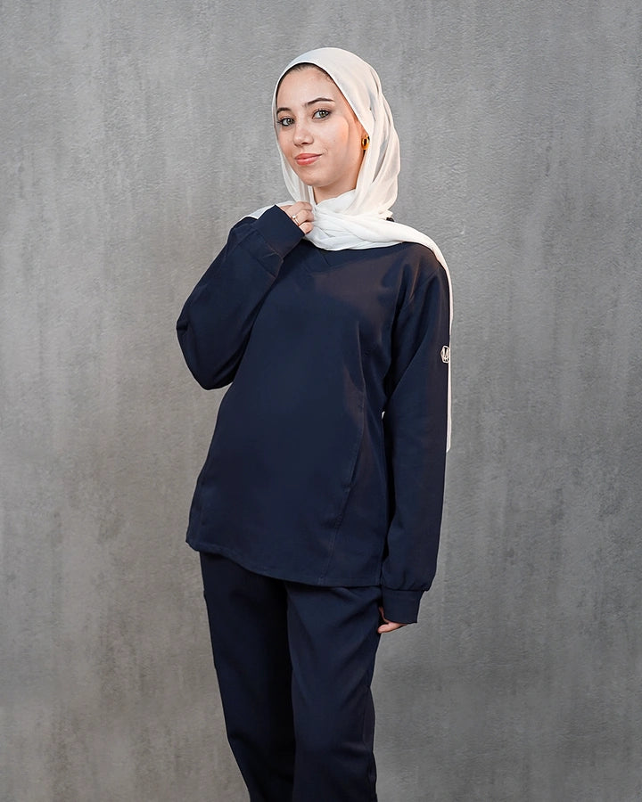 Navy Blue Modest V-Cut