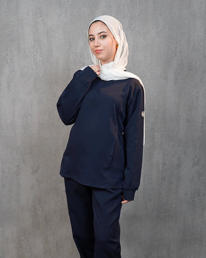 Navy Blue Modest V-Cut